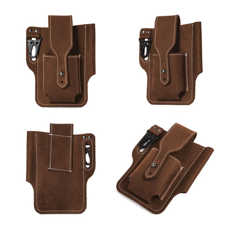 Hommes En Cuir Véritable Edc Multitool Stylo Porte-clés Organisateur Taille Ceinture Sac