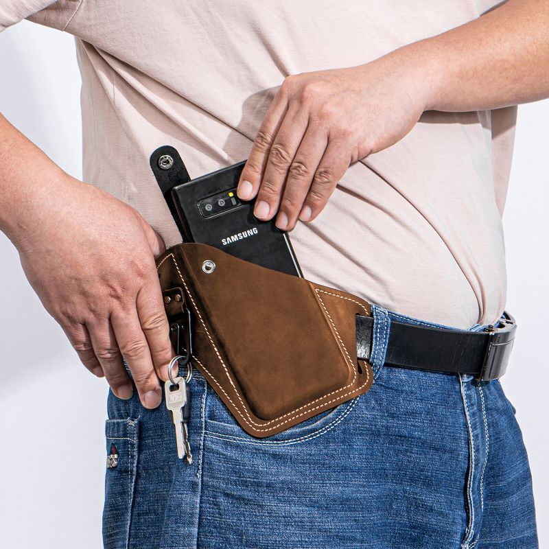 Hommes En Cuir Véritable Edc Multitool Téléphone Portable Porte-clés Organisateur Taille Ceinture Sac