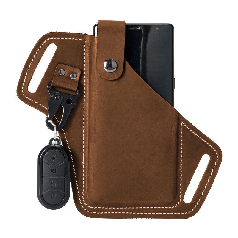 Hommes En Cuir Véritable Edc Multitool Téléphone Portable Porte-clés Organisateur Taille Ceinture Sac