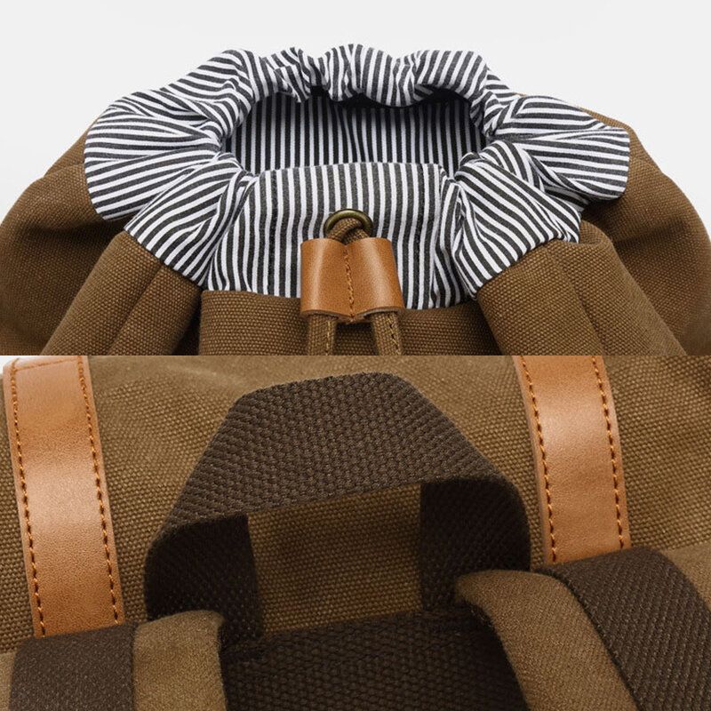 Hommes En Cuir Véritable Et Toile Usb Charge Rétro Voyage Extérieur Grande Capacité Sac À Dos