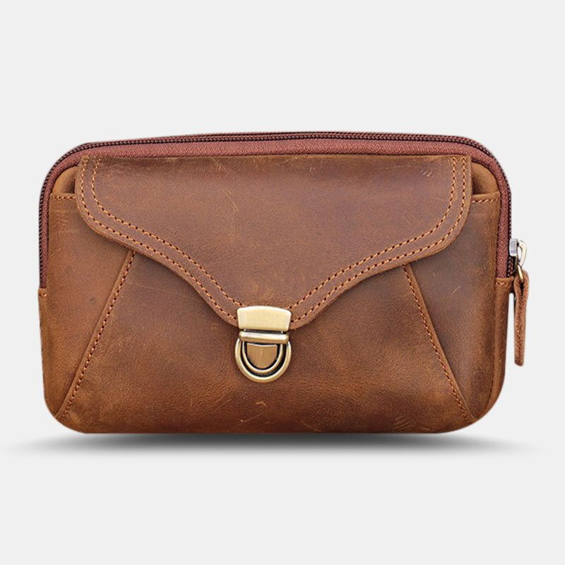 Hommes En Cuir Véritable Étanche Grande Capacité Téléphone Sac Peau De Vache Taille Packs Porte-monnaie