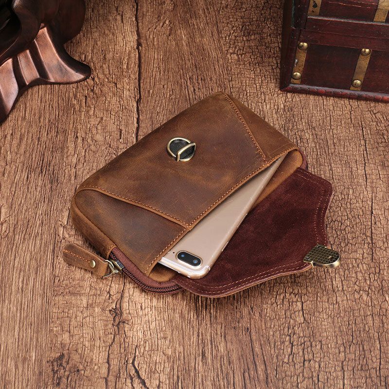 Hommes En Cuir Véritable Étanche Grande Capacité Téléphone Sac Peau De Vache Taille Packs Porte-monnaie