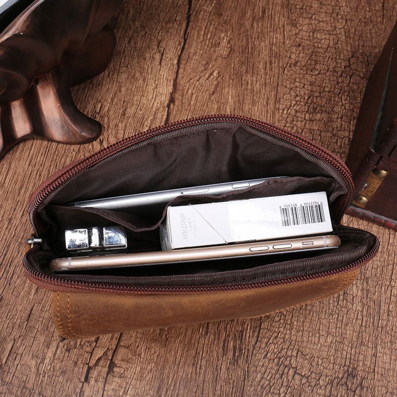 Hommes En Cuir Véritable Étanche Grande Capacité Téléphone Sac Peau De Vache Taille Packs Porte-monnaie