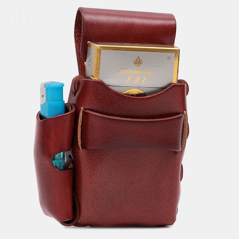 Hommes En Cuir Véritable Étui À Cigarettes Sac De Rangement Rétro Étanche Taille Sac Ceinture Sac