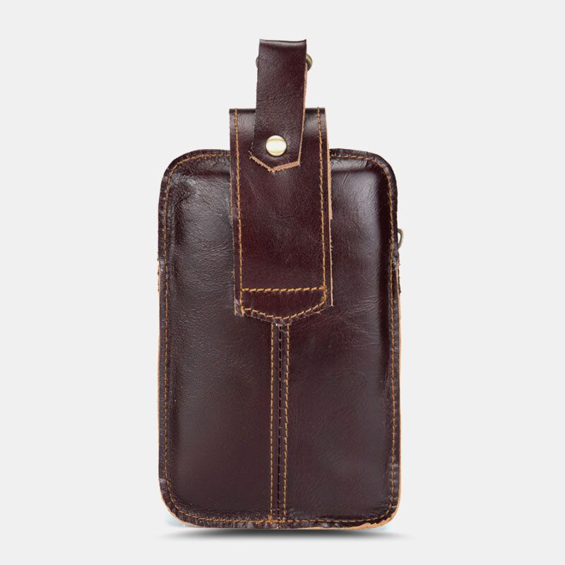 Hommes En Cuir Véritable Fermeture Éclair Moraillon Grande Capacité Vintage 6.5 Pouces Sac De Téléphone Sac De Taille