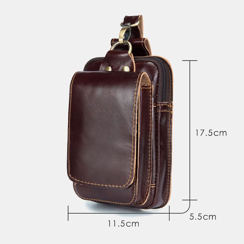 Hommes En Cuir Véritable Fermeture Éclair Moraillon Grande Capacité Vintage 6.5 Pouces Sac De Téléphone Sac De Taille