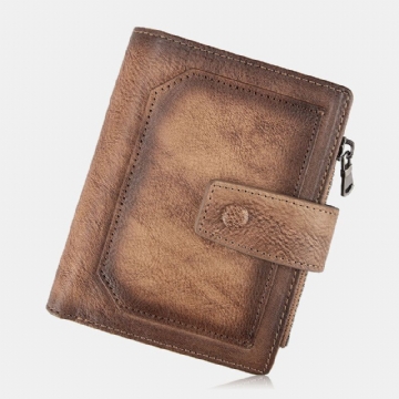 Hommes En Cuir Véritable Frotté À La Main Couleur Courte Pliante Grande Capacité Pince À Billets Rétro Multi-cartes Fente Porte-cartes Permis De Conduire Portefeuille