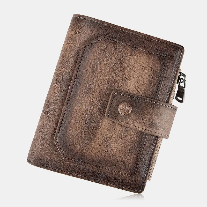 Hommes En Cuir Véritable Frotté À La Main Couleur Courte Pliante Grande Capacité Pince À Billets Rétro Multi-cartes Fente Porte-cartes Permis De Conduire Portefeuille