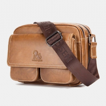 Hommes En Cuir Véritable Grande Capacité Multi-poches Antivol Vintage Sac À Bandoulière En Cuir De Vachette Sac À Bandoulière