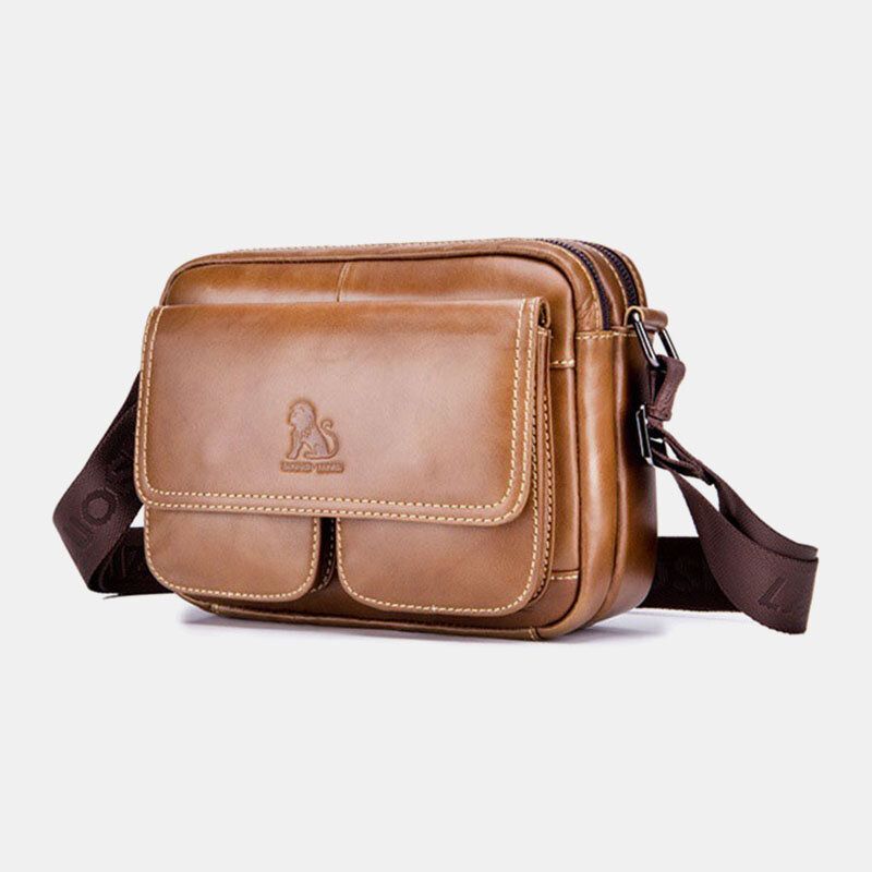 Hommes En Cuir Véritable Grande Capacité Multi-poches Antivol Vintage Sac À Bandoulière En Cuir De Vachette Sac À Bandoulière