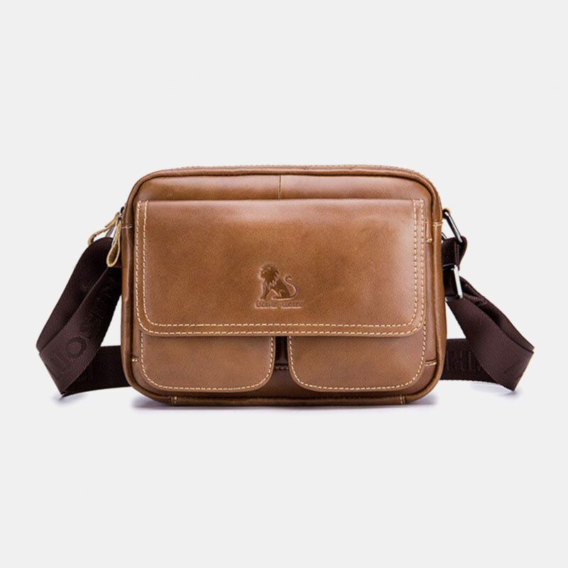 Hommes En Cuir Véritable Grande Capacité Multi-poches Antivol Vintage Sac À Bandoulière En Cuir De Vachette Sac À Bandoulière