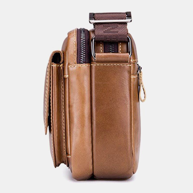 Hommes En Cuir Véritable Grande Capacité Multi-poches Antivol Vintage Sac À Bandoulière En Cuir De Vachette Sac À Bandoulière