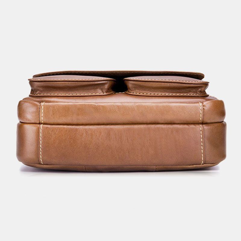 Hommes En Cuir Véritable Grande Capacité Multi-poches Antivol Vintage Sac À Bandoulière En Cuir De Vachette Sac À Bandoulière