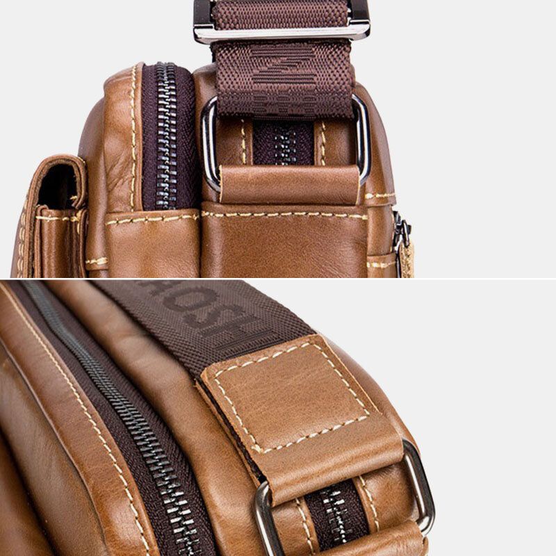 Hommes En Cuir Véritable Grande Capacité Multi-poches Antivol Vintage Sac À Bandoulière En Cuir De Vachette Sac À Bandoulière