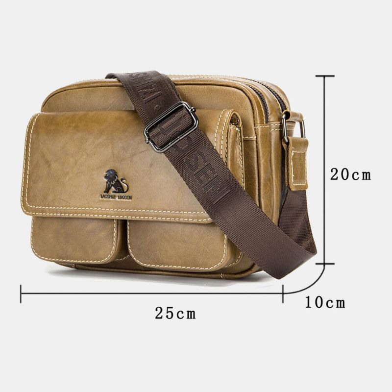 Hommes En Cuir Véritable Grande Capacité Multi-poches Antivol Vintage Sac À Bandoulière En Cuir De Vachette Sac À Bandoulière