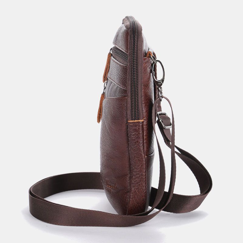 Hommes En Cuir Véritable Grande Capacité Vintage 6.5 Pouces Sac De Téléphone Sac De Taille Sac À Bandoulière Sac À Bandoulière