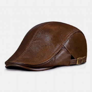 Hommes En Cuir Véritable Mince Respirant Réglable Béret Casquette Rétro Bord Incurvé D'âge Moyen Personnes Âgées Avant Casquettes