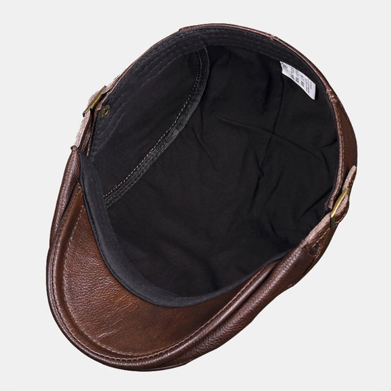 Hommes En Cuir Véritable Mince Respirant Réglable Béret Casquette Rétro Bord Incurvé D'âge Moyen Personnes Âgées Avant Casquettes