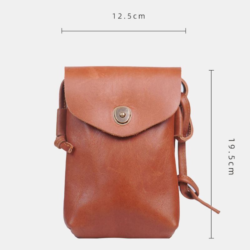 Hommes En Cuir Véritable Moraillon 6.5 Pouces Téléphone Sac Portable Étanche Sac À Bandoulière Sac À Bandoulière