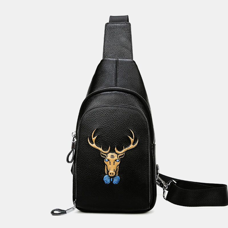 Hommes En Cuir Véritable Motifs Animaux Mode Cool Business Sac À Bandoulière Poitrine Sac