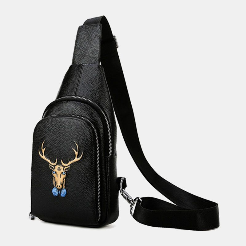 Hommes En Cuir Véritable Motifs Animaux Mode Cool Business Sac À Bandoulière Poitrine Sac