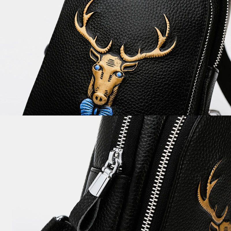 Hommes En Cuir Véritable Motifs Animaux Mode Cool Business Sac À Bandoulière Poitrine Sac