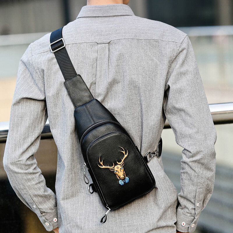 Hommes En Cuir Véritable Motifs Animaux Mode Cool Business Sac À Bandoulière Poitrine Sac