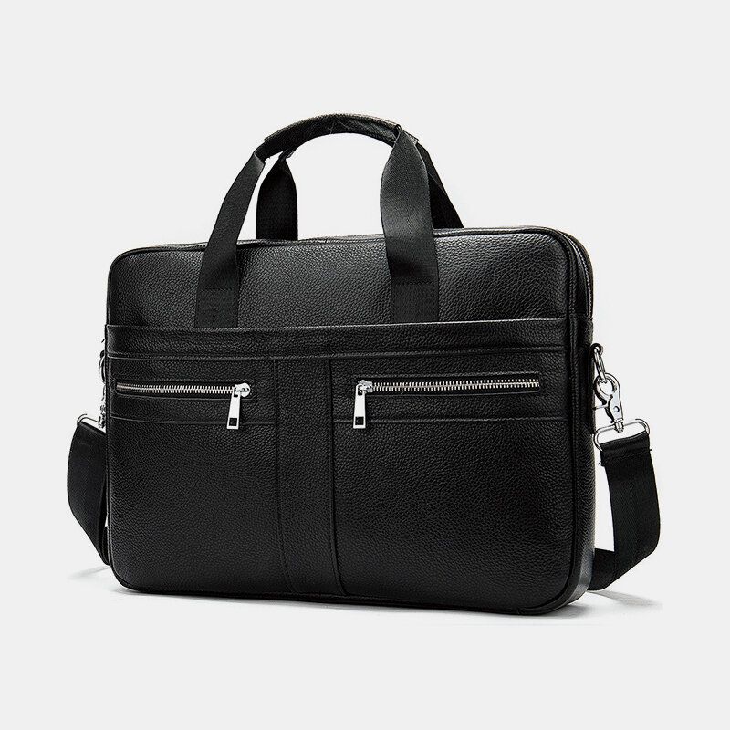 Hommes En Cuir Véritable Multi-poches 14 Pouces Sacoche Pour Ordinateur Portable Porte-documents Sac À Main D'affaires Sac À Bandoulière