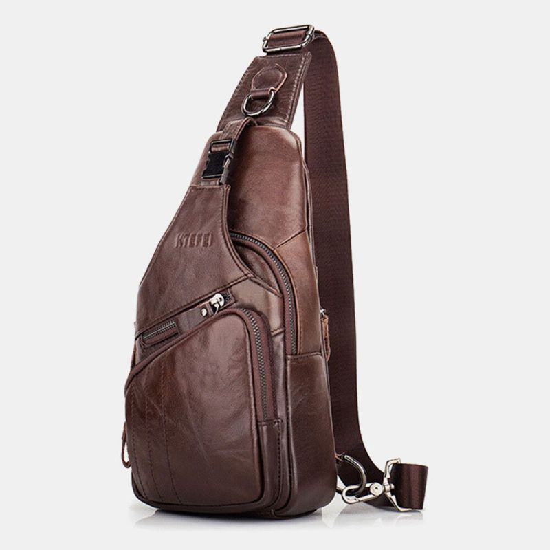 Hommes En Cuir Véritable Multi-poches Grande Capacité Vintage Première Couche Sacs À Bandoulière En Cuir De Vachette Sac À Bandoulière Sac De Poitrine