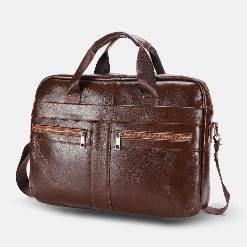 Hommes En Cuir Véritable Multi-poches Vintage 14 Pouces Pochette D'ordinateur Sac De Messager Sacs À Bandoulière Sac À Bandoulière Mallette