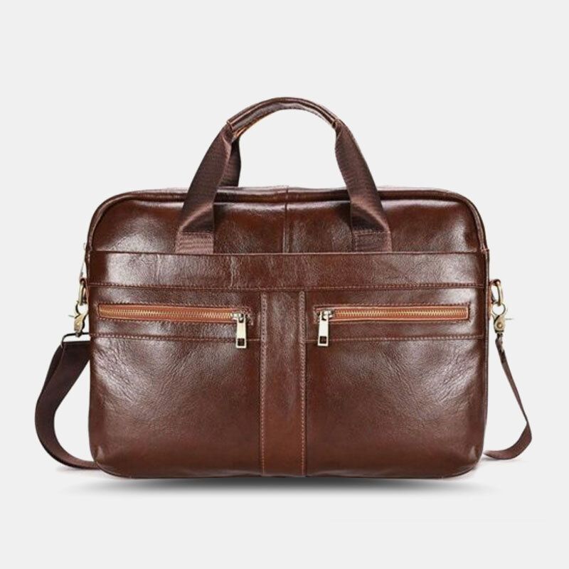 Hommes En Cuir Véritable Multi-poches Vintage 14 Pouces Pochette D'ordinateur Sac De Messager Sacs À Bandoulière Sac À Bandoulière Mallette