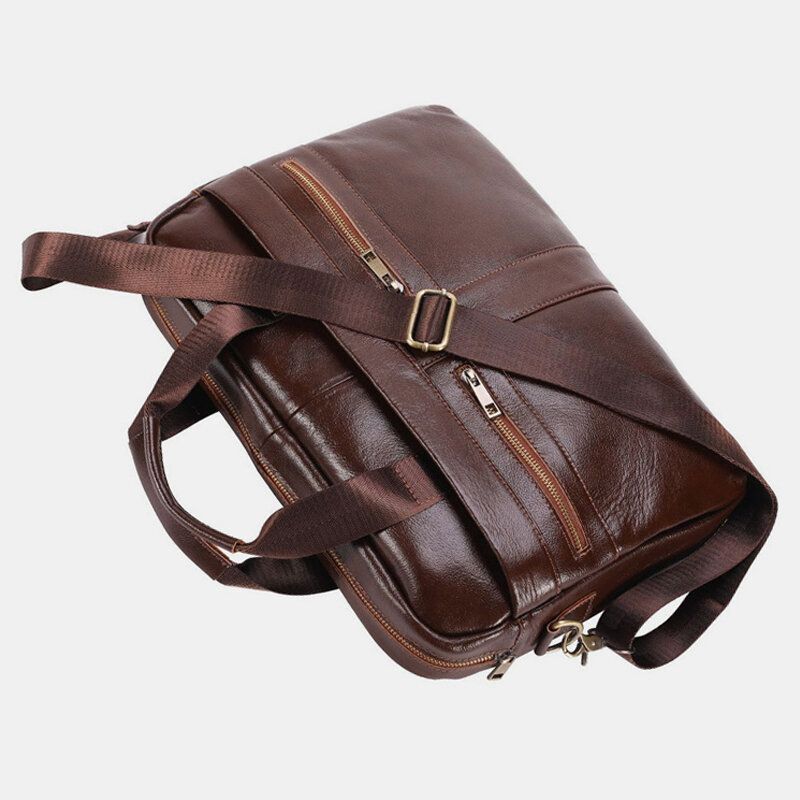 Hommes En Cuir Véritable Multi-poches Vintage 14 Pouces Pochette D'ordinateur Sac De Messager Sacs À Bandoulière Sac À Bandoulière Mallette