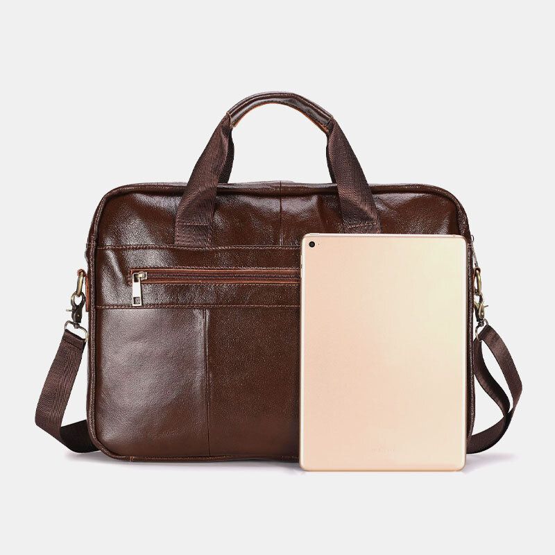 Hommes En Cuir Véritable Multi-poches Vintage 14 Pouces Pochette D'ordinateur Sac De Messager Sacs À Bandoulière Sac À Bandoulière Mallette