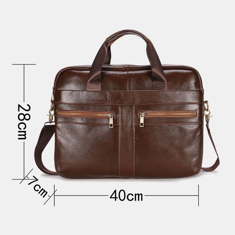 Hommes En Cuir Véritable Multi-poches Vintage 14 Pouces Pochette D'ordinateur Sac De Messager Sacs À Bandoulière Sac À Bandoulière Mallette