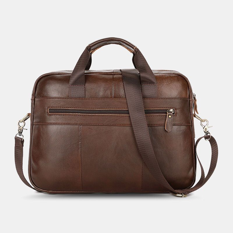 Hommes En Cuir Véritable Multi-poches Vintage 14 Pouces Sacoche Pour Ordinateur Portable Porte-documents Sac À Bandoulière Sac À Main Sac À Main