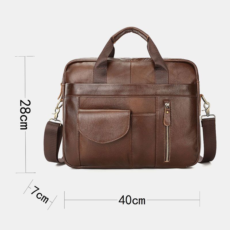 Hommes En Cuir Véritable Multi-poches Vintage 14 Pouces Sacoche Pour Ordinateur Portable Porte-documents Sac À Bandoulière Sac À Main Sac À Main