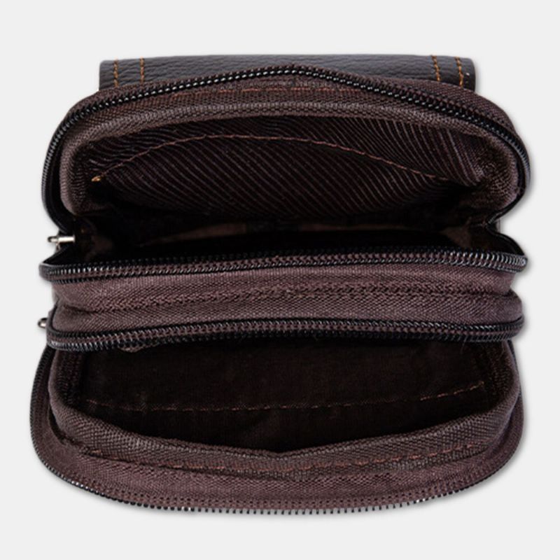 Hommes En Cuir Véritable Multifonction 6.5 Pouces Téléphone Sac Rétro Grande Capacité Étui À Cigarettes Poche Ceinture Sac Taille Sac