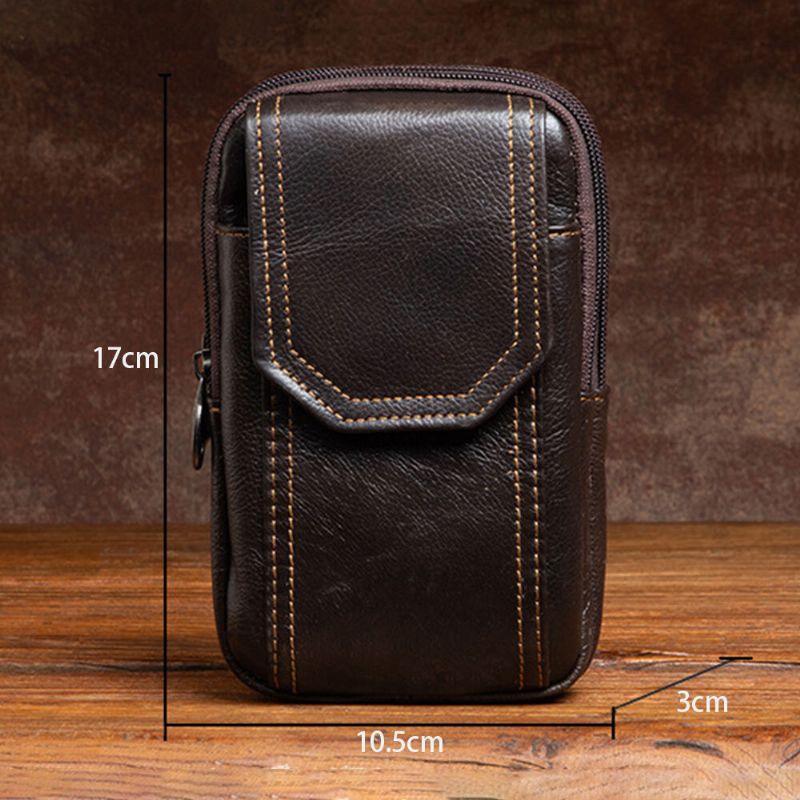 Hommes En Cuir Véritable Multifonction 6.5 Pouces Téléphone Sac Rétro Grande Capacité Étui À Cigarettes Poche Ceinture Sac Taille Sac