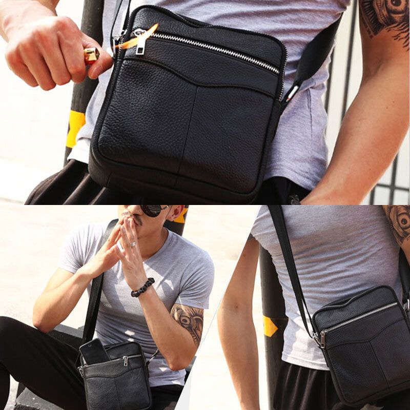 Hommes En Cuir Véritable Multifonction Étanche Anti-vol Téléphone Sac Bandoulière Sac À Bandoulière Sac