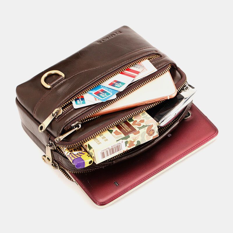 Hommes En Cuir Véritable Multifonction Multi-transport 6.5 Pouces Téléphone Sac Bandoulière Sac Taille Sac