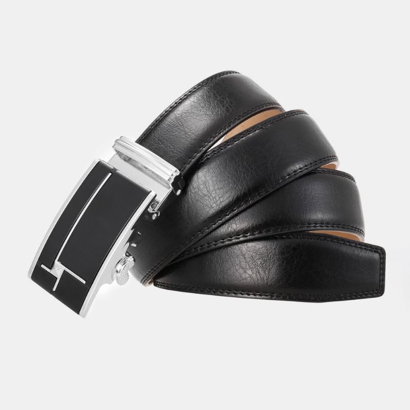 Hommes Cuir Véritable Rectangulaire Alliage Boucle Automatique 3.5 cm Casual Business Wild Ceinture