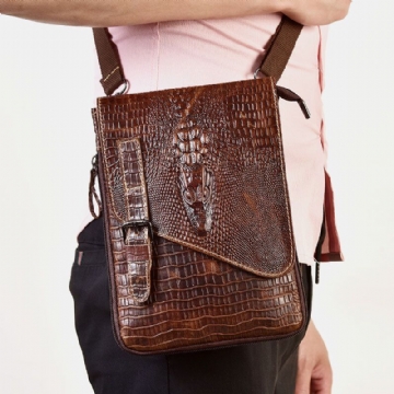 Hommes En Cuir Véritable Résistant À L'usure Crocodile Texture Casual Crossbody Bag Sac À Bandoulière