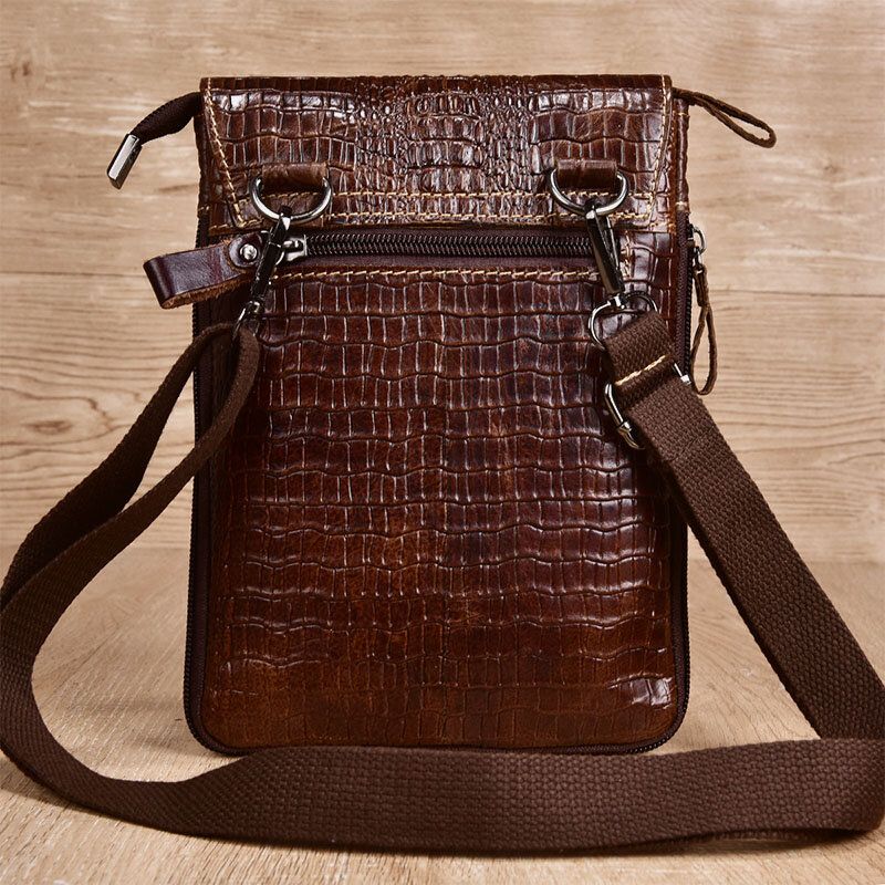 Hommes En Cuir Véritable Résistant À L'usure Crocodile Texture Casual Crossbody Bag Sac À Bandoulière