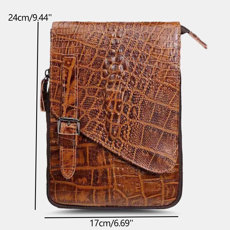 Hommes En Cuir Véritable Résistant À L'usure Crocodile Texture Casual Crossbody Bag Sac À Bandoulière