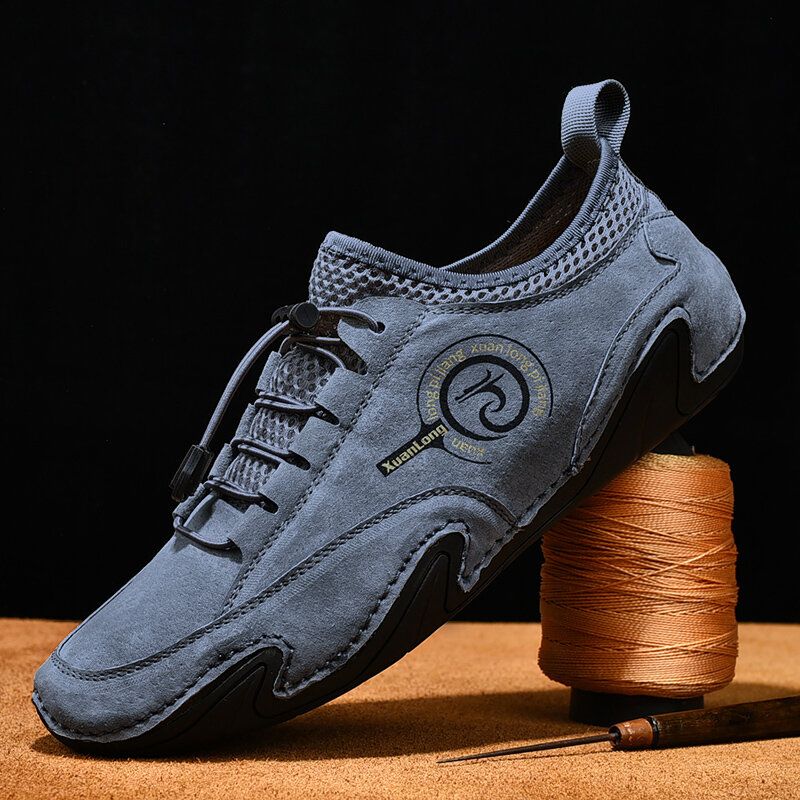 Hommes En Cuir Véritable Respirant Couture À La Main Fond Souple Antidérapant Confortable Chaussures Décontractées