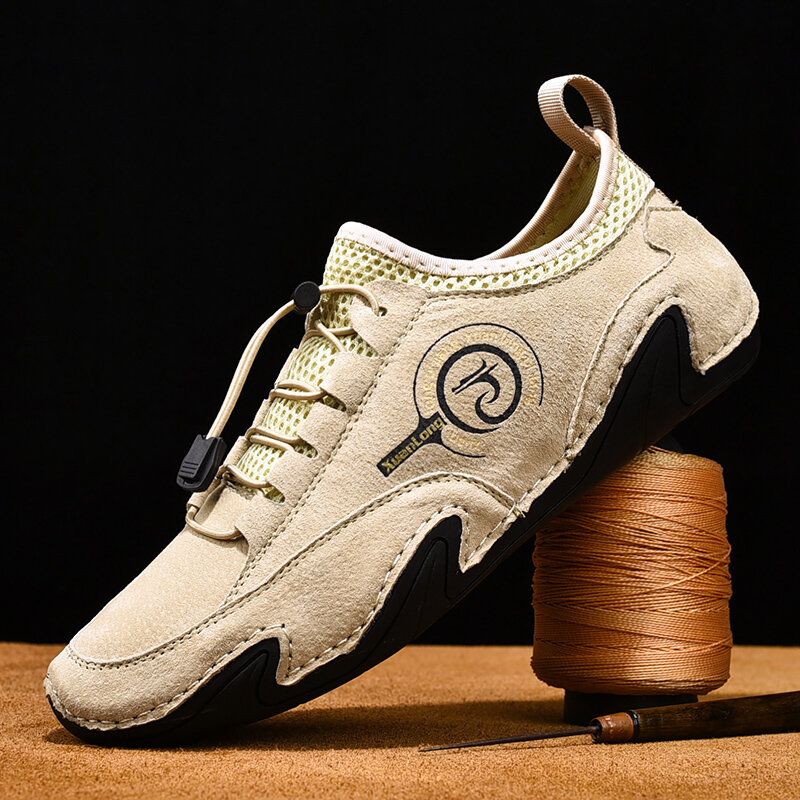 Hommes En Cuir Véritable Respirant Couture À La Main Fond Souple Antidérapant Confortable Chaussures Décontractées