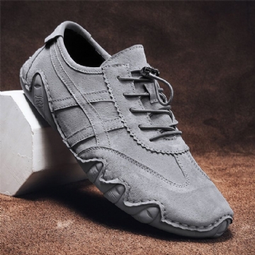 Hommes En Cuir Véritable Respirant Couture À La Main Semelle Souple Brève Chaussures Décontractées Quotidiennes