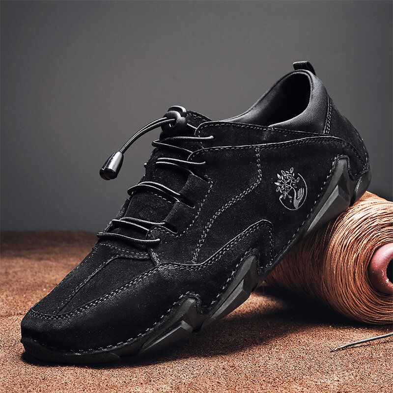 Hommes Cuir Véritable Respirant Couture À La Main Semelle Souple Confortable Chaussures Décontractées Quotidiennes