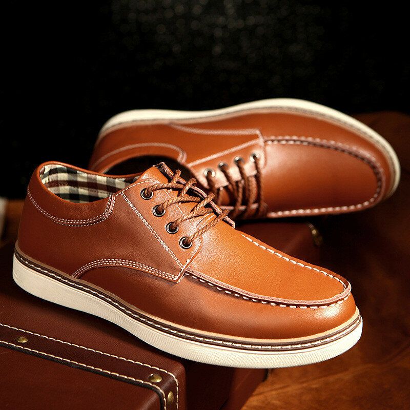 Hommes Cuir Véritable Respirant Semelle Souple Lace Up Business Casual Court Chaussures