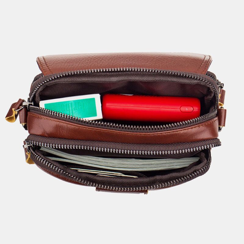 Hommes En Cuir Véritable Rétro 7.5 Pouces Sac De Téléphone Sac À Bandoulière Sac De Taille Avec Boucle De Ceinture